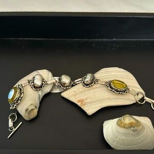 Handmade boho jewelry citrine/water pearl 925 splated